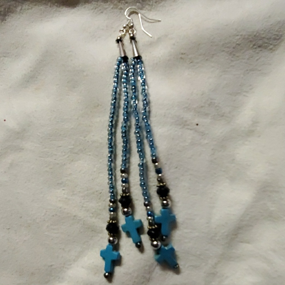 Bead and Cross Earrings